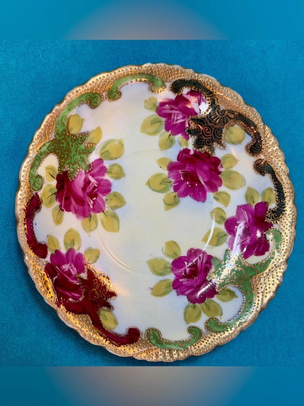 Vintage Hand-Painted Japanese Floral Porcelain Saucers - Pink Rose Design